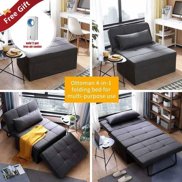slide 1 of 16, Zenova 4-1 Adjustable Sofa Bed Folding Convertible Chair Sofa Sleeper Ottoman Sofa Seat Dark Grey