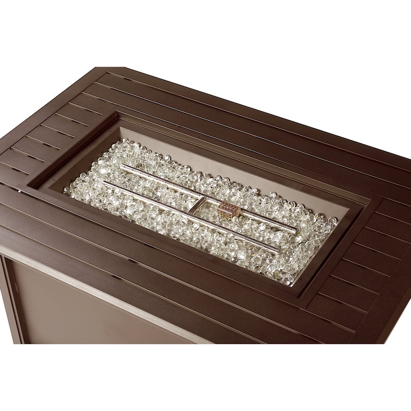 Rectangular 46 in. x 31 in. Aluminum Propane Fire Pit Table, Glass Beads, Two Covers, Lid, 57,000 BTUs - N/A