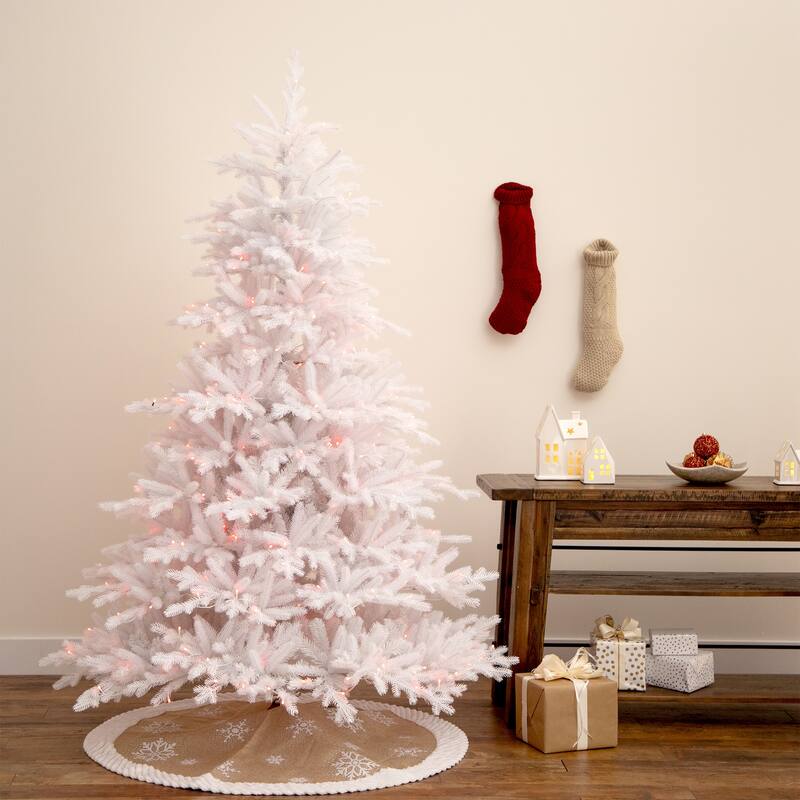 Pre-lit White California Spruce Artificial Christmas Tree - 7’ - Dual Color LED Lights - 7 Foot