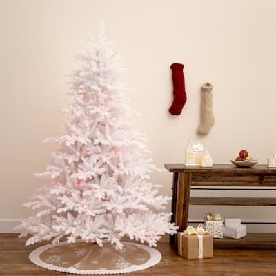 Pre-lit White California Spruce Artificial Christmas Tree - 7’ - Dual Color LED Lights - 7 Foot
