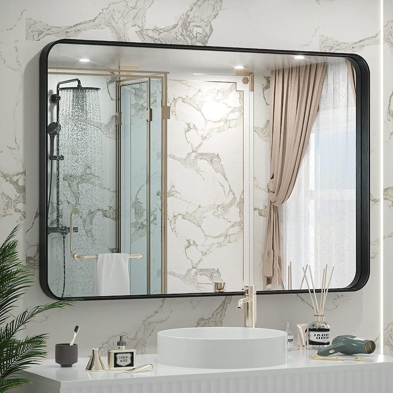 TETOTE Modern Metal Frame Wall Mounted Bathroom Vanity Mirror - 40x30 - Black