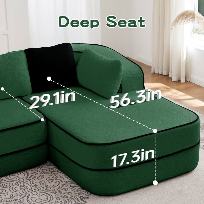 GDF Studio - Beckley 160" Modern Teddy Upholstered Boneless Sofa with Left L-Shaped Chaise, Contrast Color Design