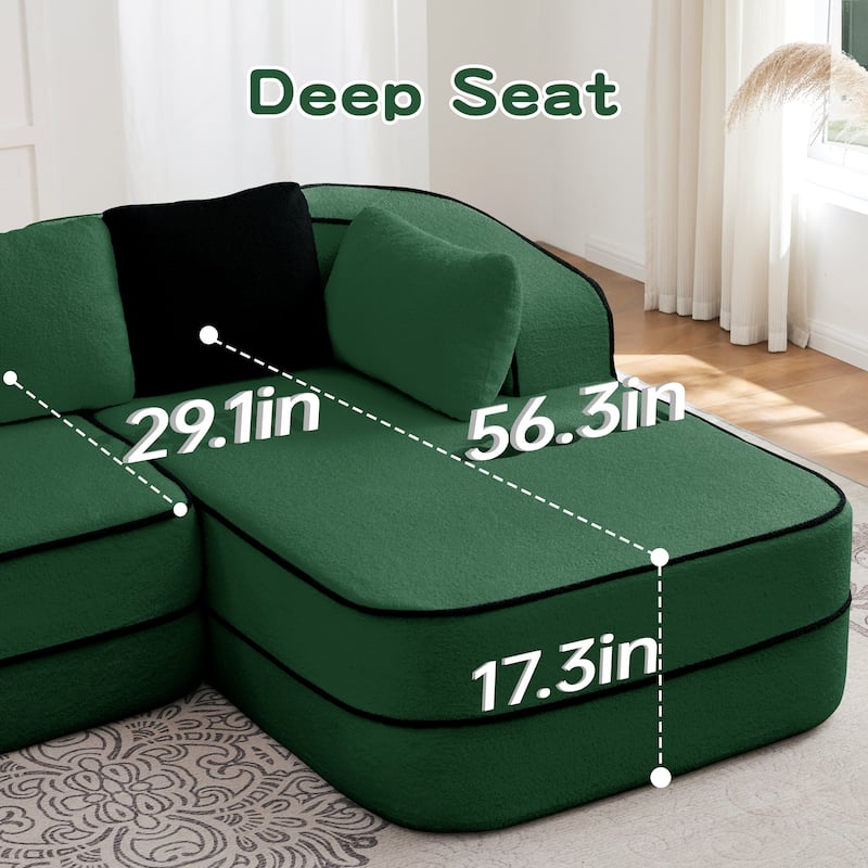 GDF Studio - Greenbrier 77.2" Modern Teddy Upholstered Boneless Sleeper Sofa with Double Chaises, and Contrast Color Design