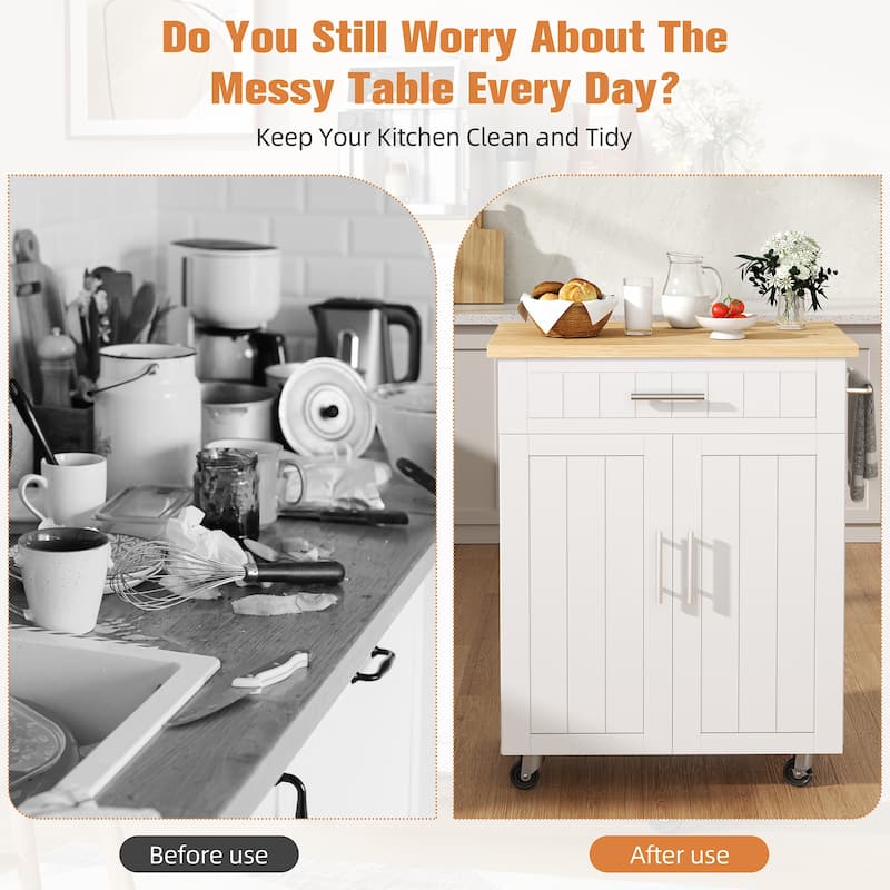 Rolling Kitchen Island with Storage Cabinet & Drawer – Extra Counter Space for Kitchen