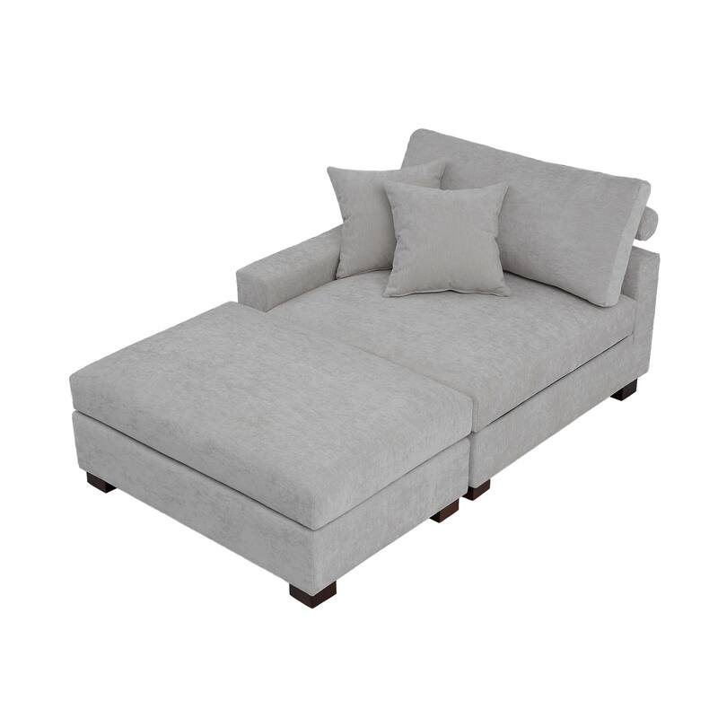 Plush Chenille Single Modular Sectional Sofa Chaise with Pillows