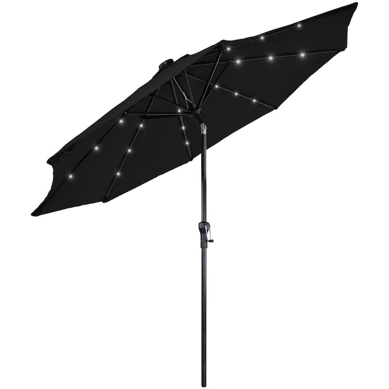 9ft Solar Lighted Outdoor Patio Market Umbrella with Hand Crank and Tilt