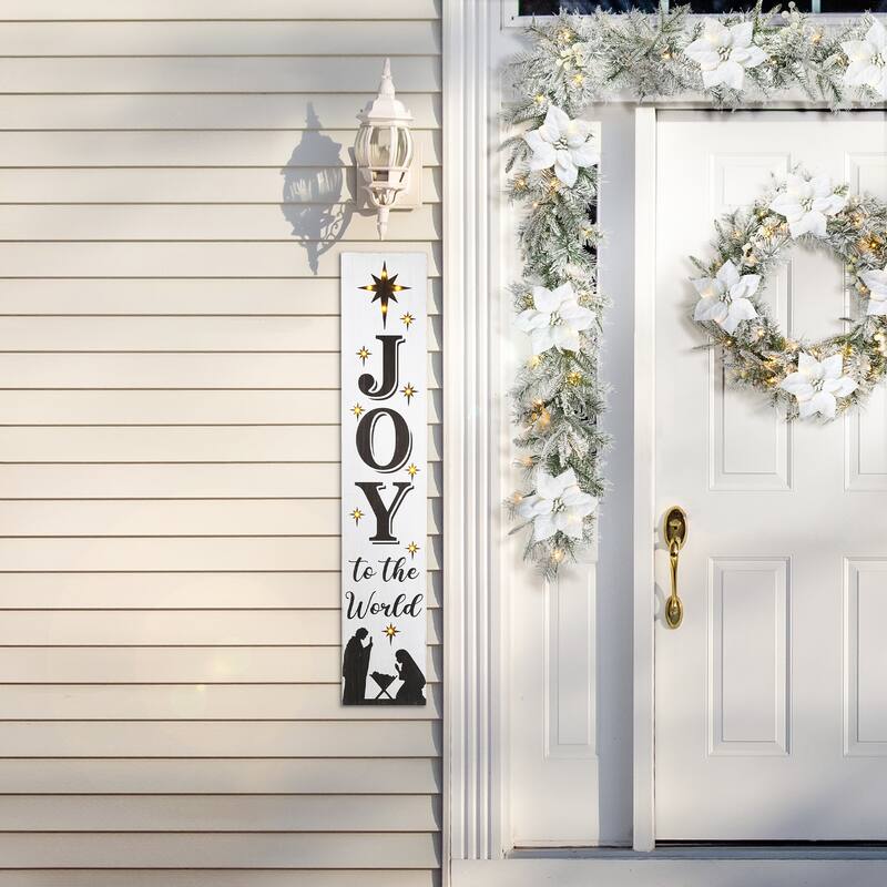 Glitzhome 42"H Lighted "JOY" or 60"H "PEACE" Wooden Nativity Porch Sign