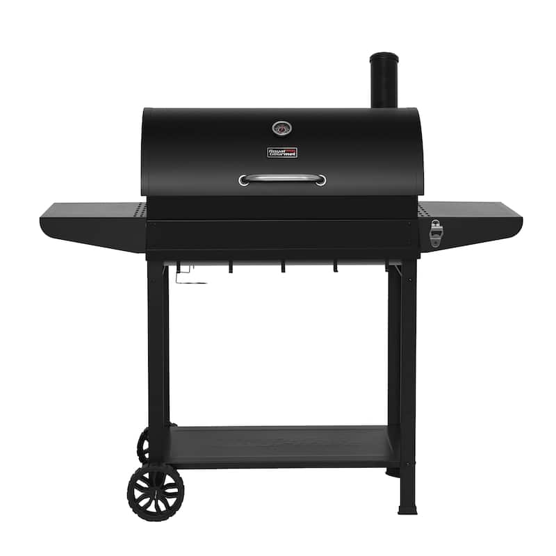 Royal Gourmet 30-Inch Barrel Charcoal Grill, Front Storage Basket with Hooks,Black