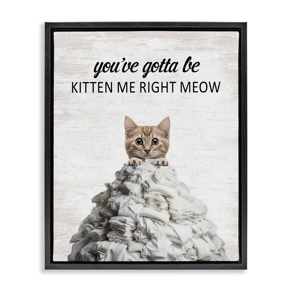 Stupell Kitten & Laundry Pile Framed Floater Canvas Wall Art Design By Lettered and Lined
