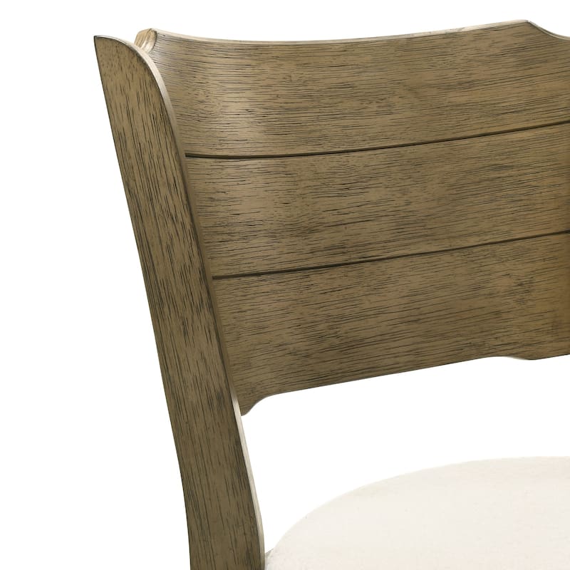 Winsley Coastal Modern Swivel Wood Counter Height Kitchen Bar Stool with White Boucle Fabric Upholstered Seat