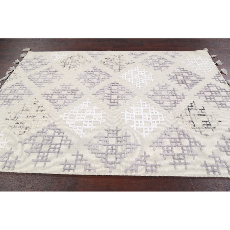 Contemporary Geometric Moroccan Oriental Wool Area Rug Handmade Carpet - 5'4" x 7'4"