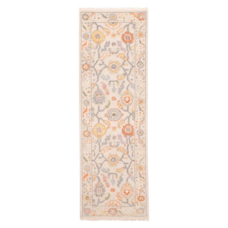 ECARPETGALLERY Hand-knotted Modern Oushak Light Grey Wool Rug - 2'7 x 8'0