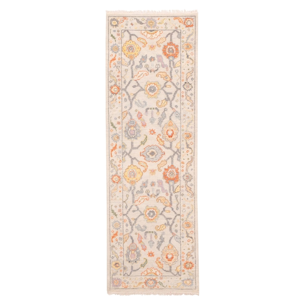 ECARPETGALLERY Hand-knotted Modern Oushak Light Grey Wool Rug - 2'7 x 8'0