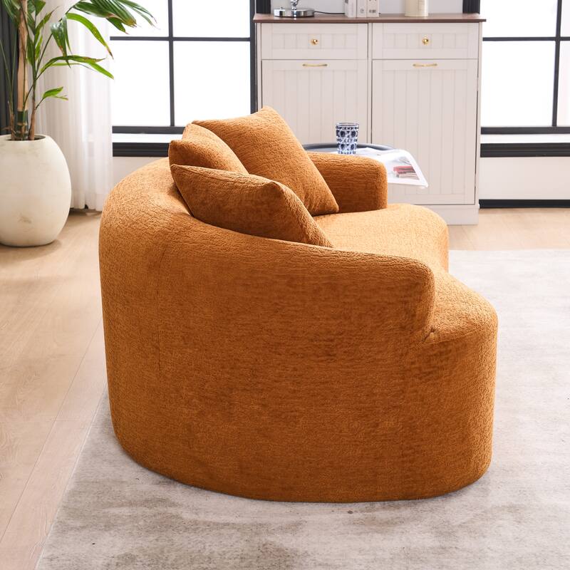 Chenille Deep Seat Loveseat Sofa, Full Compression Sponge Curved Loveseat Sofa, Cloud Floor Couch with 3 Pillows