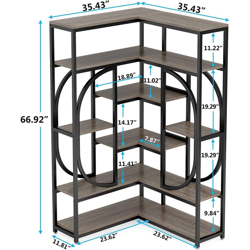 7-tier L-shaped Corner Bookshelf Bookcase