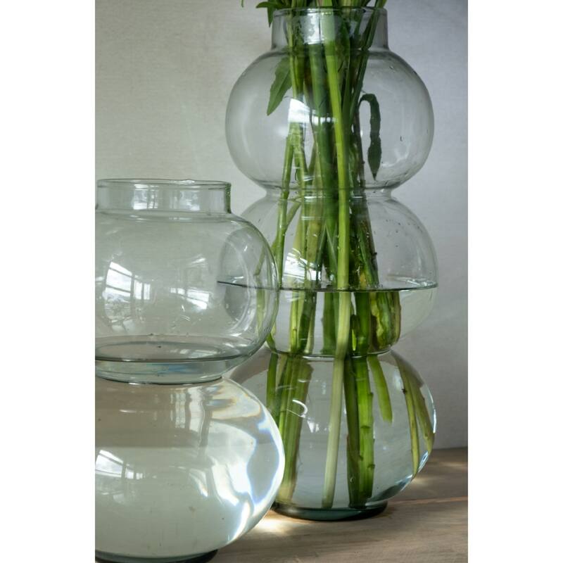 Transparent Round Duo Mouthblown Glass Vase - 10" - Clear