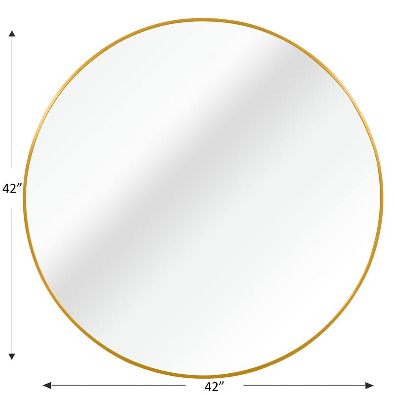 42" Metal Framed Round Mirror with Shatterproof Film and Hooks