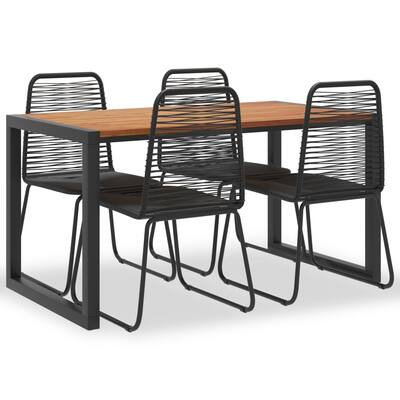 5 Piece Outdoor Dining Set Solid Acacia Wood and Poly Rattan