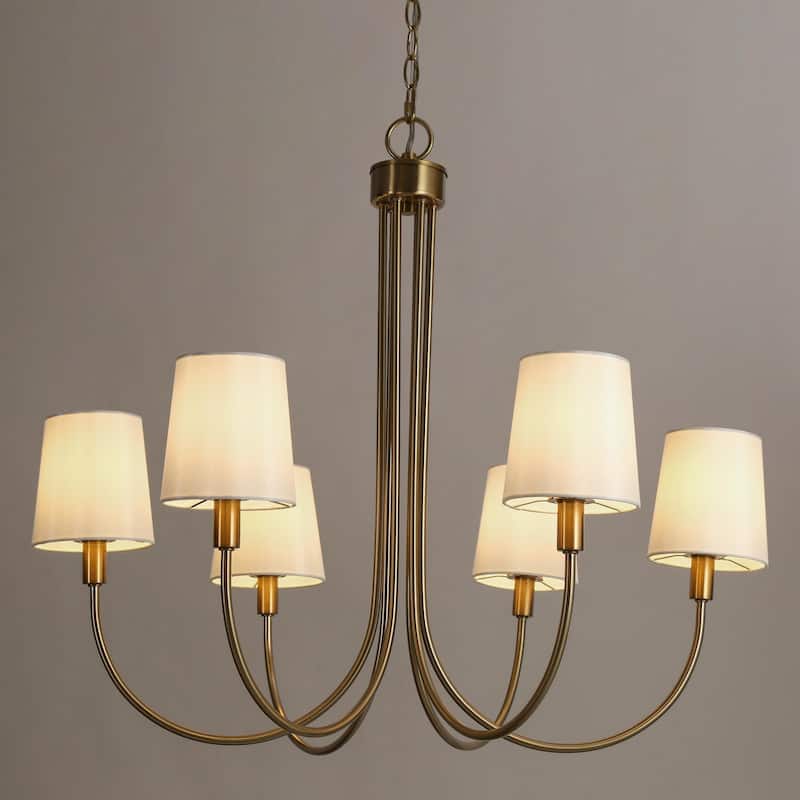 Mid-Century Modern Gold 6-Light French Chandelier Fabric Pendant Lights for Dining Room