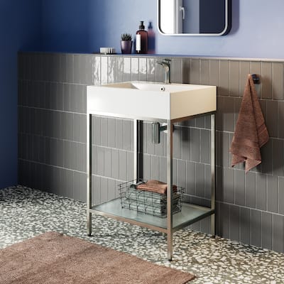 Swiss Madison Louis 24" Open Shelf Chrome Frame Freestanding Bathroom Vanity with Sink Top