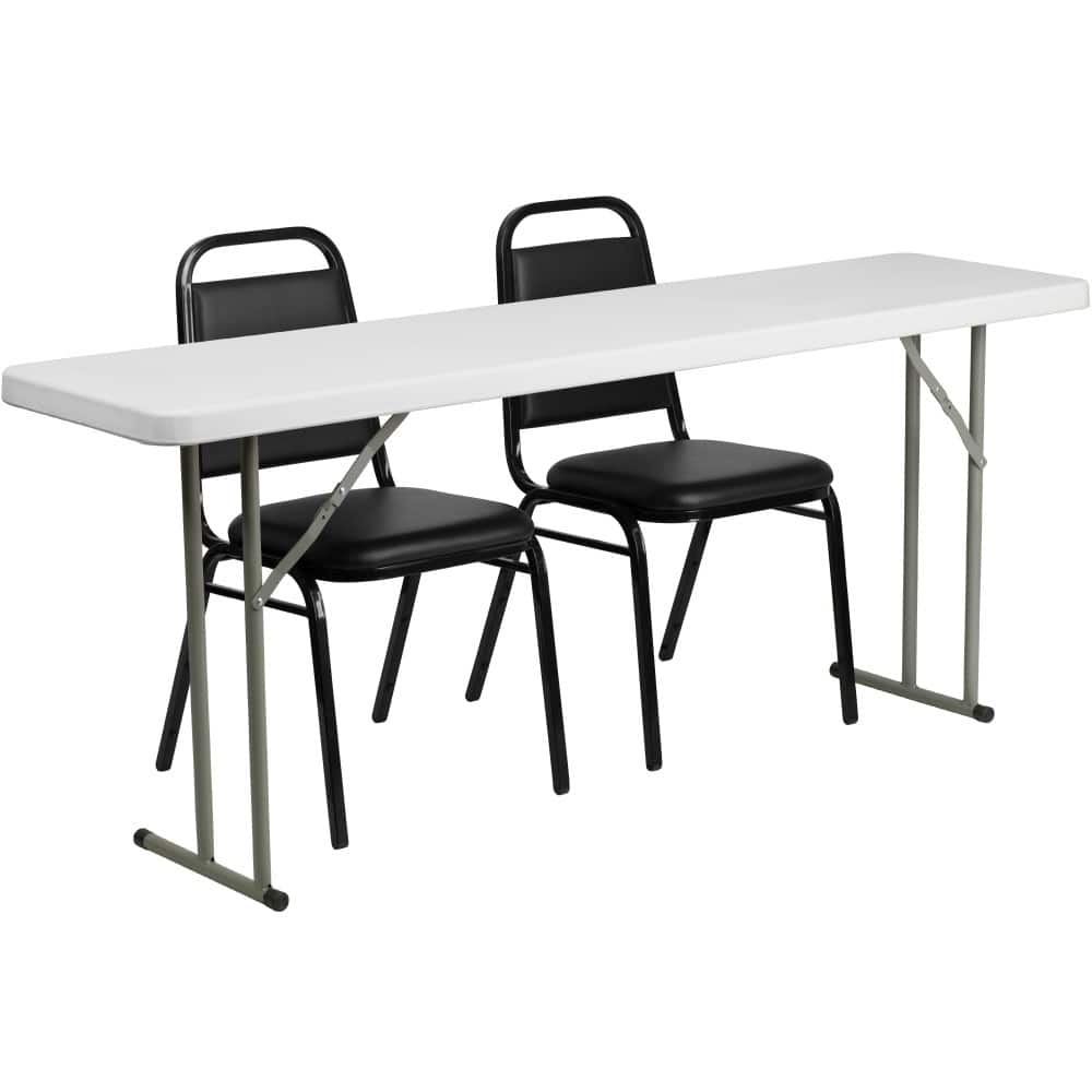 6-Foot Plastic Folding Training Table Set with 2 Trapezoidal Back Chairs