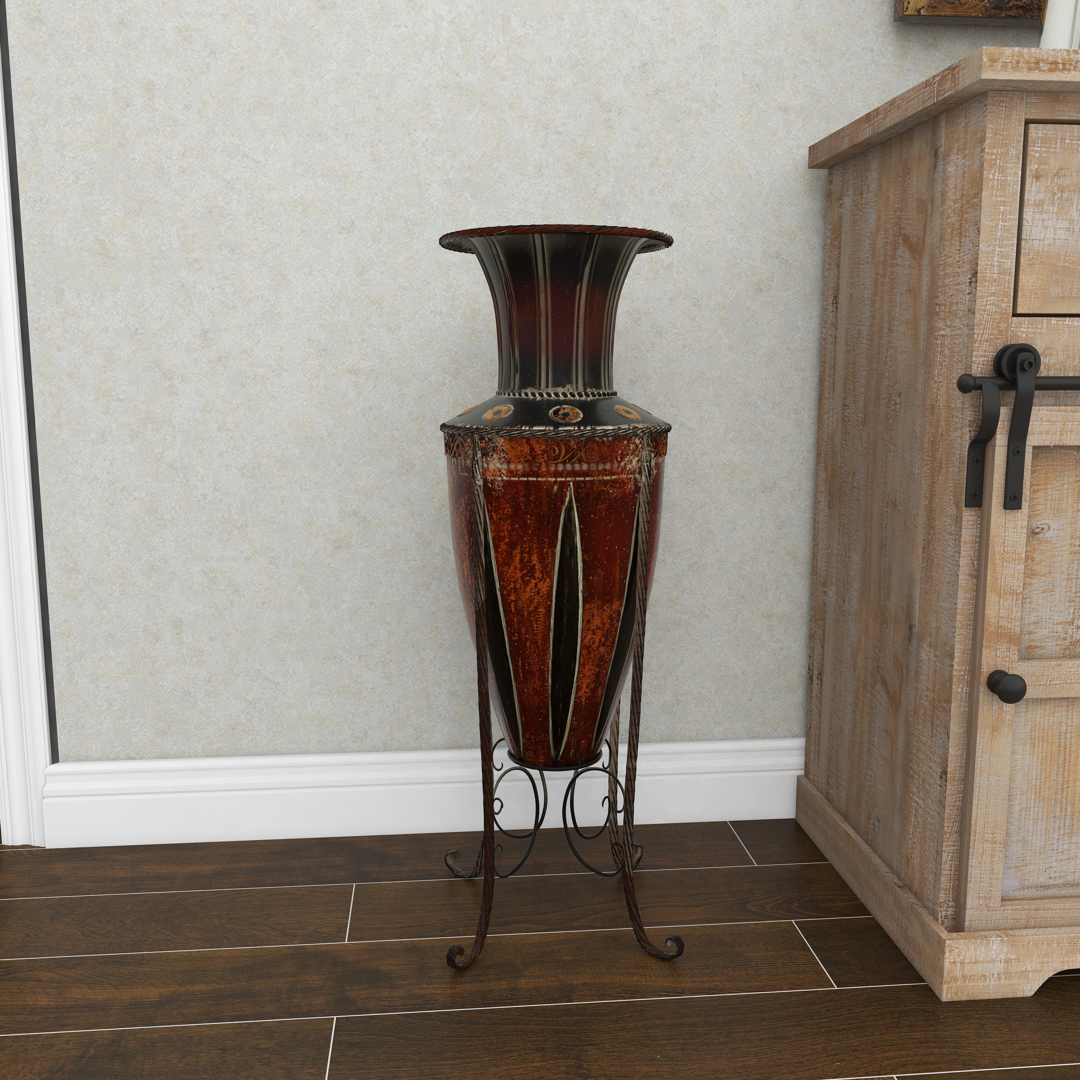 Huard Distressed Brown 26 1/2H Amphora Vase w/ Metal Stand