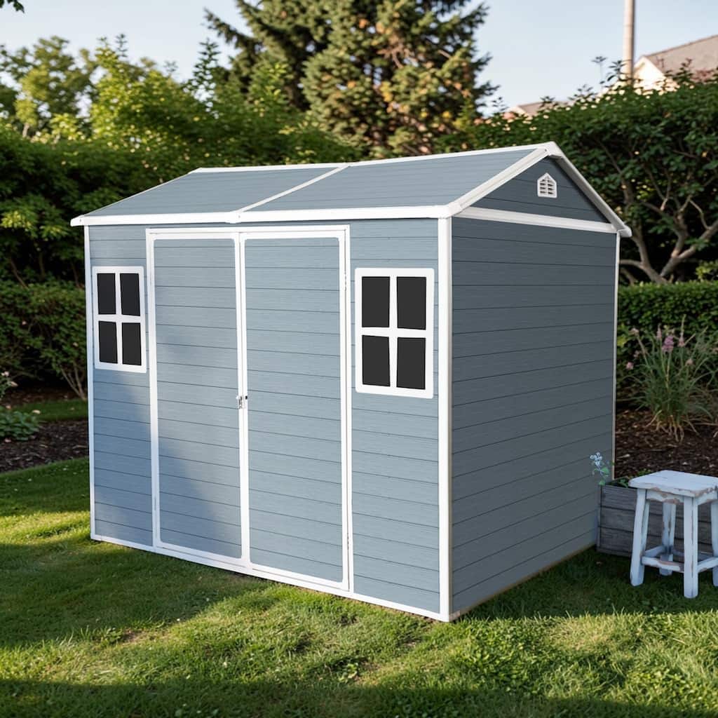 6x8 FT Resin Storage Shed with Floor, Outdoor Waterproof Garden Shed with Windows and Lockable Door