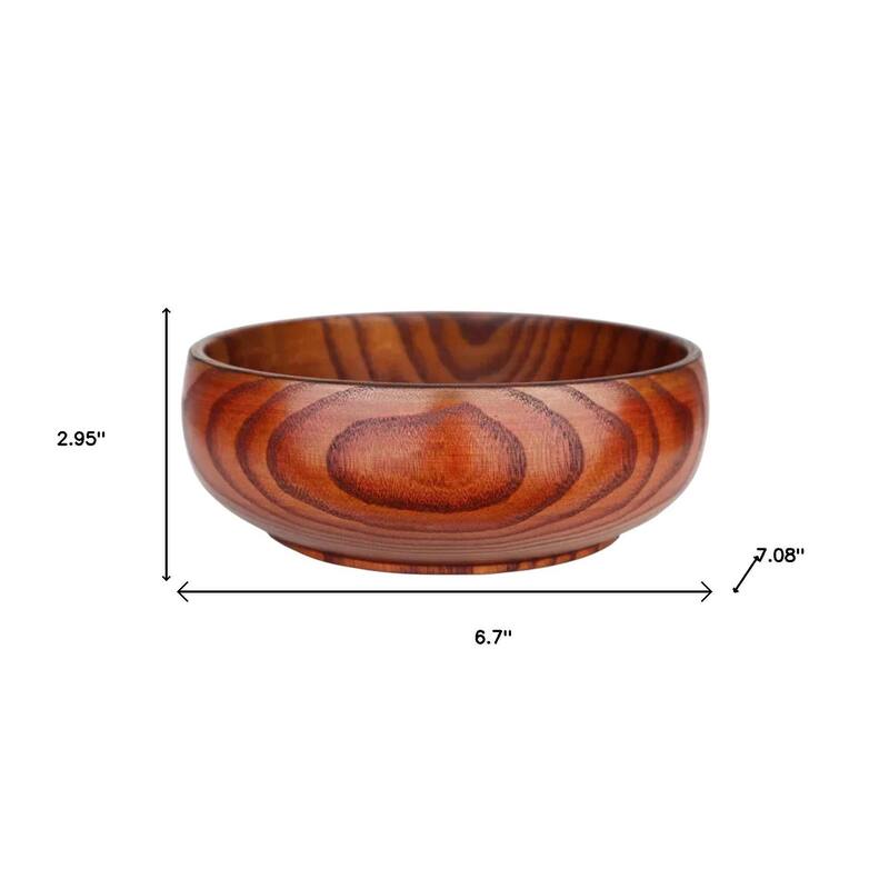 HomeRoots 7" Brown Solid Wood Round Serving Bowl - 6.70 in. x 2.95 in. x 7.08 in.