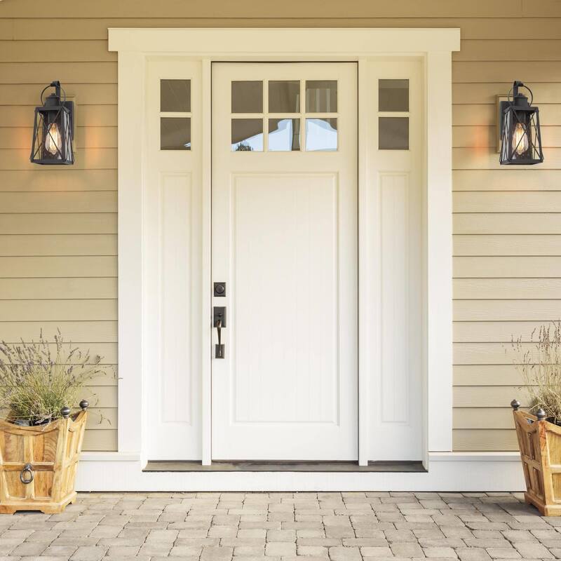 Black 1-Light Outdoor Wall Sconce Patio Lantern Light with Seeded Glass