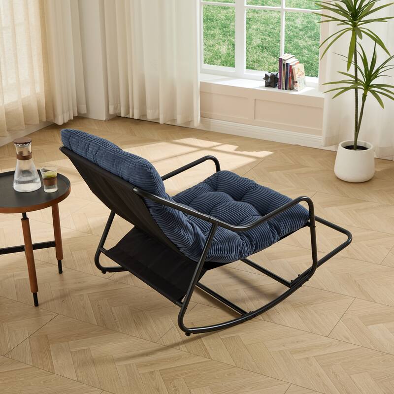 Outdoor Rocking Chair, Comfy Cushion, with Soft Thick Cushion,for Living Room, Bedroom, Reading Room, Black Frame with Cushion