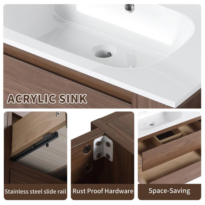 Bathroom Vanity With Sink In 30/36 Inch, Floating Bathroom Vanity With Soft Close Drawers and adjustable shelves