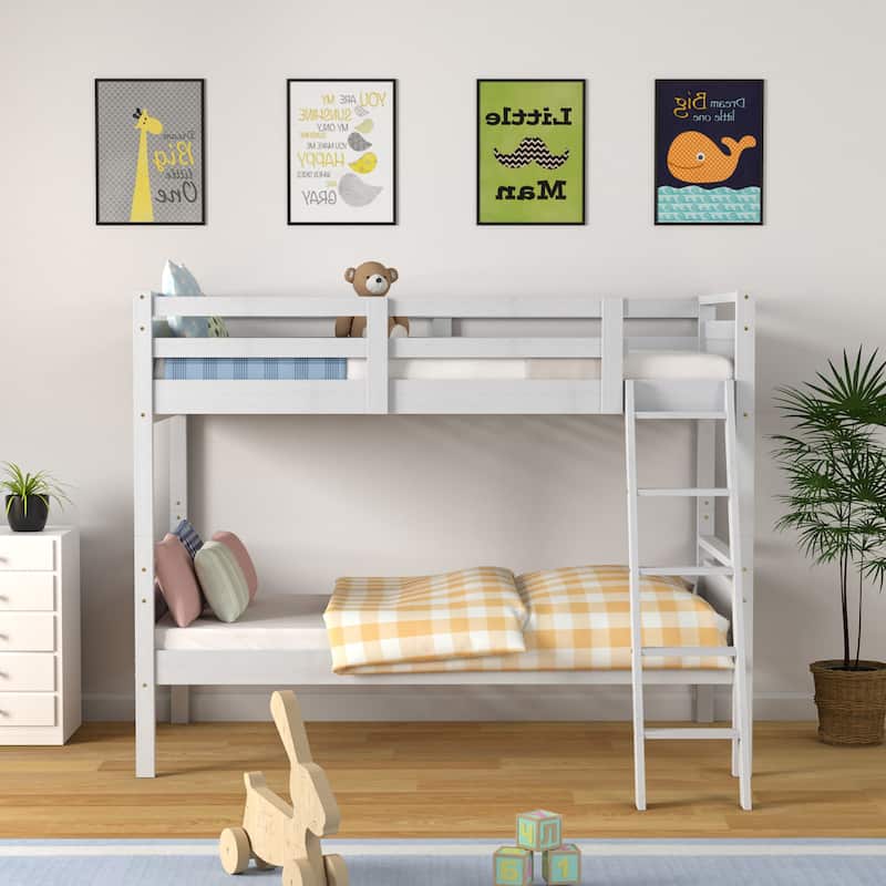 Costway Twin Over Twin Bunk Bed Convertible 2 Individual Beds Wooden