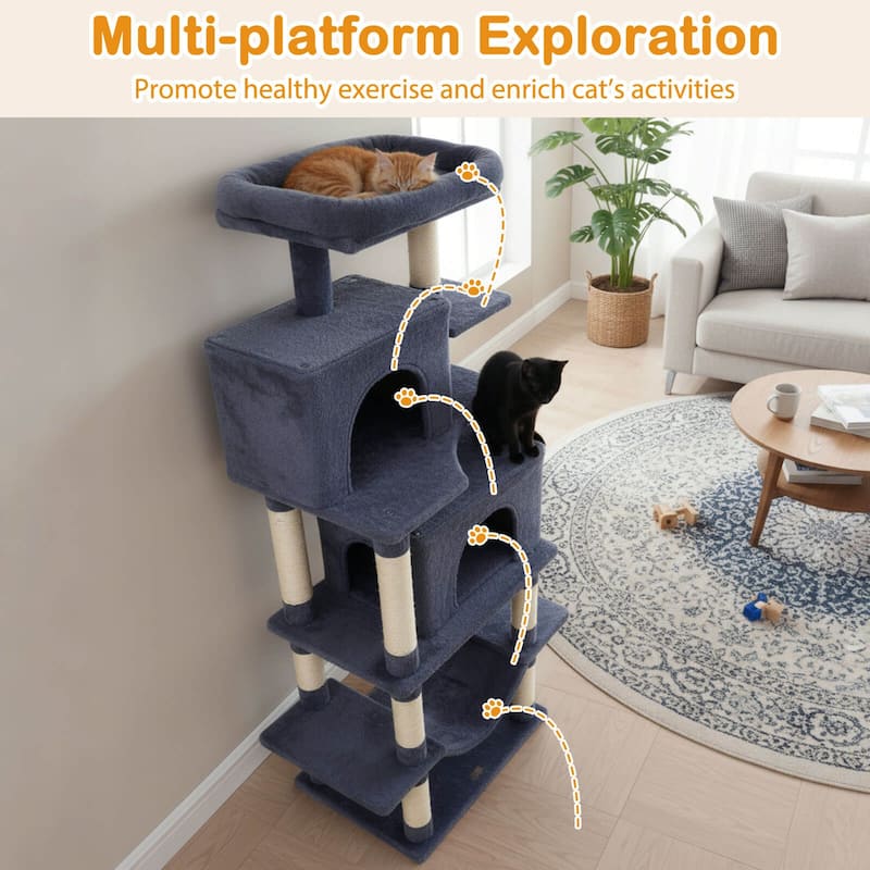 Costway 70” Large Cat Tree for Indoor Cats with Plush Top Perch, Dual - See Details