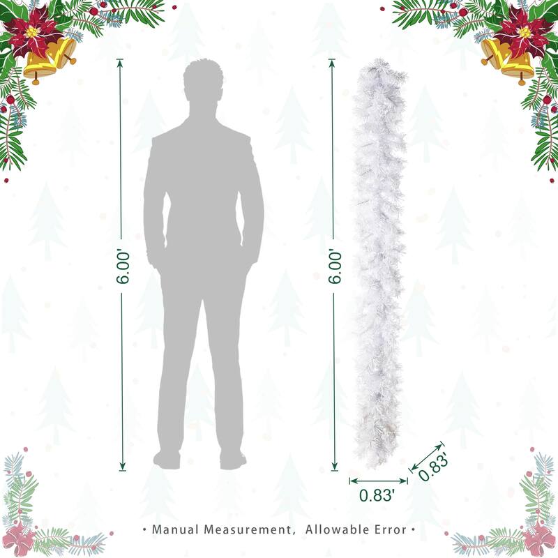 Glitzhome Pre-Lit Snow Flocked White/Greenery Pine Garland & Wreath & Teardrop