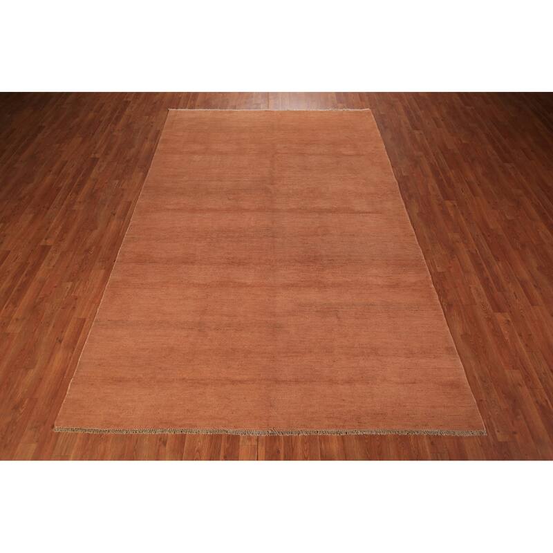 Orange Modern Gabbeh Area Rug Hand-Knotted Wool Carpet - 6'8" x 9'9"