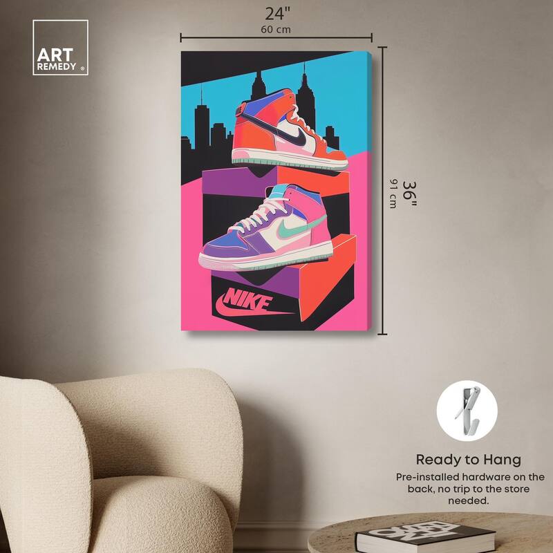 City Pop Sneakers Canvas by Art Remedy, Gallery Wrapped