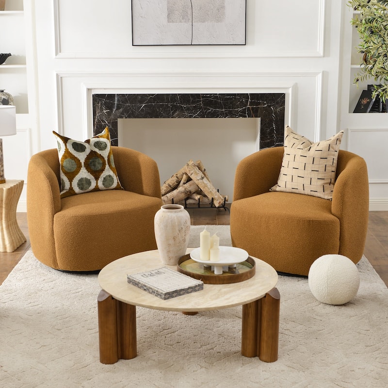 KINWELL 34" Wide Boucle Upholstered Sherpa Swivel Armchair (Set of 2)