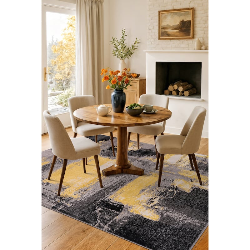World Rug Gallery Contemporary Abstract Watercolor Yellow Area Rug