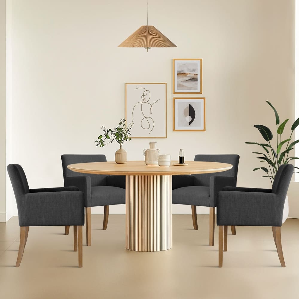 Linen Upholstered Armchair with Solid Wood Legs(Set of 4)