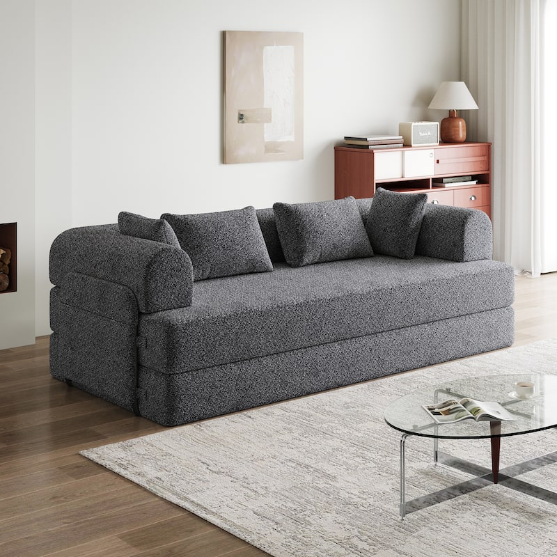 78.7-Inch Convertible Sleeper Sofa Bed With Cylindrical Pillow,Folding Sofa Bed With Side Pocket