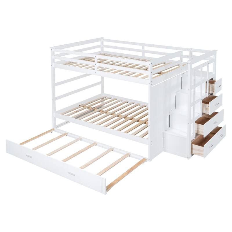 Full Over Full Bunk Bed with Twin Size Trundle and Staircase