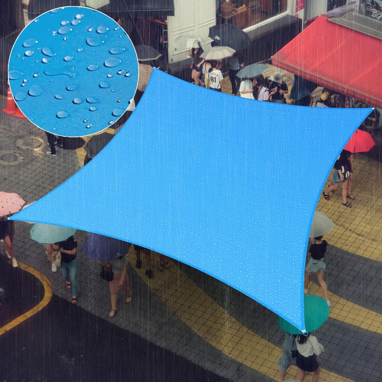 6' x 6' Custom Size Blue Rectangle Waterproof Sun Shade Sail with UPF50+, 98% UV Blockage, for Backyard Patio Garden