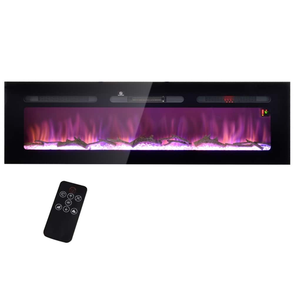 60" Wall Mount Electric Fireplace with Faux Logs and 1500W Heating Remote Control Included - 60" W x 6.2" D x 17.7" H