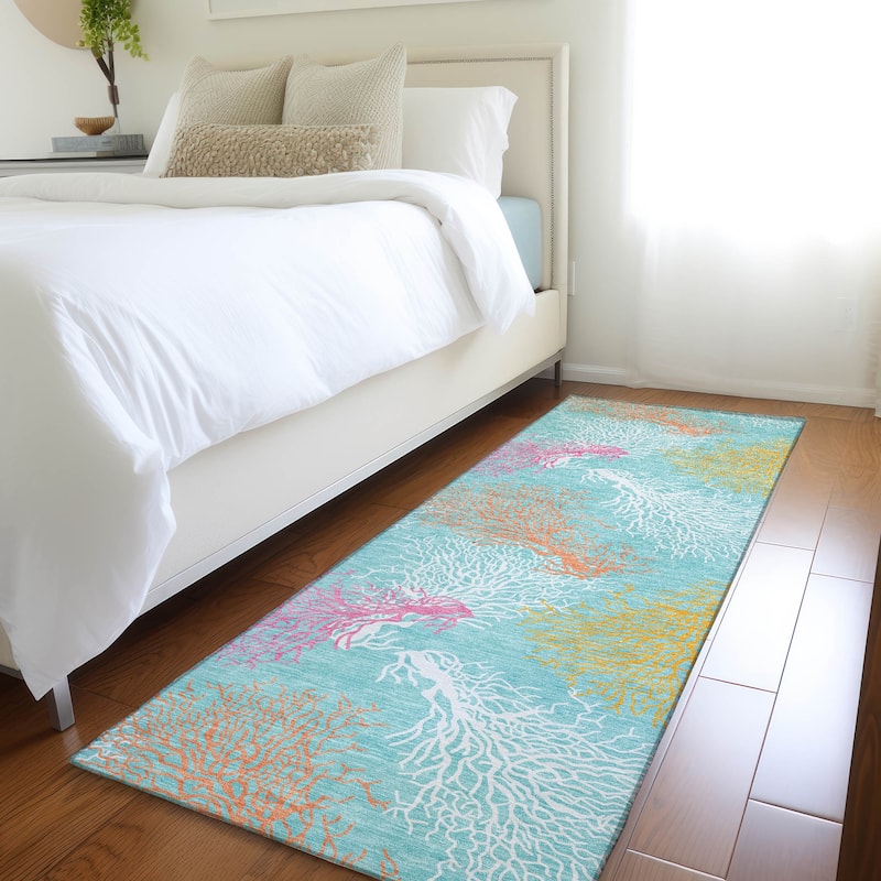 Premium Washable Super Soft Coastal Coral Mayfield Rug - Aqua - 2' 3" x 7' 6" - Runner