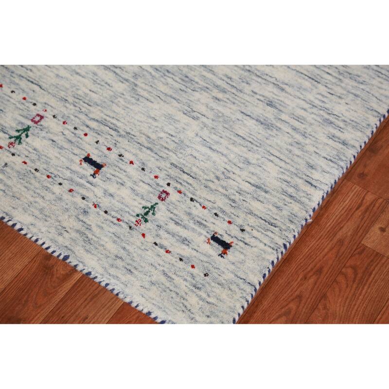 Hand Knotted Oriental 100% Wool Carpet Tribal Animal Pictorial Beige & Ivories Gabbeh Runner Rug - 9' 11'' X 2' 5''