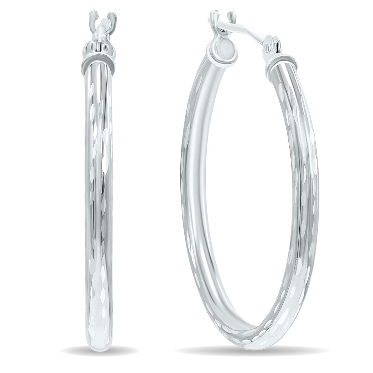Marquee Jewels 14K White Gold Shiny Diamond Cut Engraved Hoop Earrings (25mm)