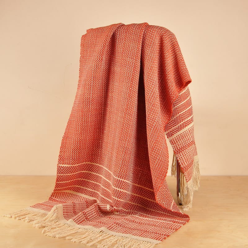 Novica Handmade Cozy Salmon Wool Throw