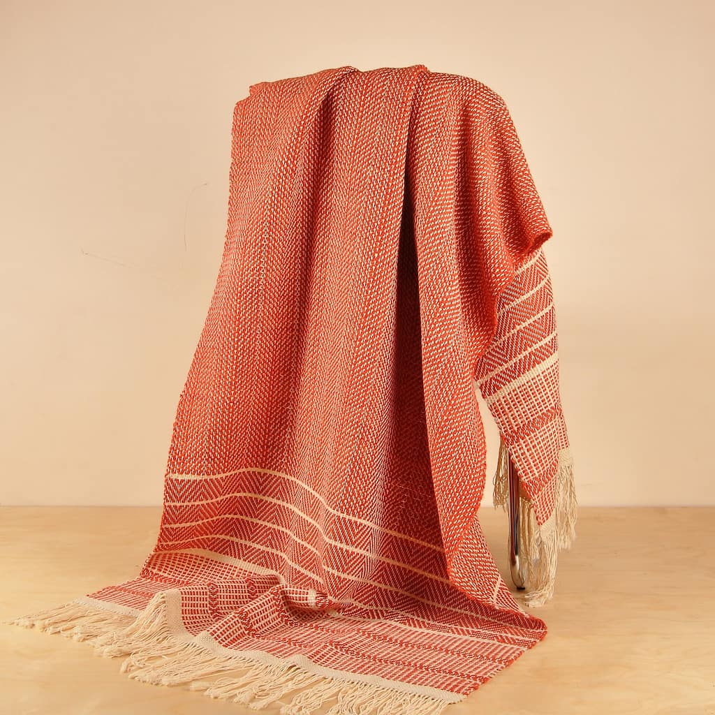 Novica Handmade Cozy Salmon Wool Throw