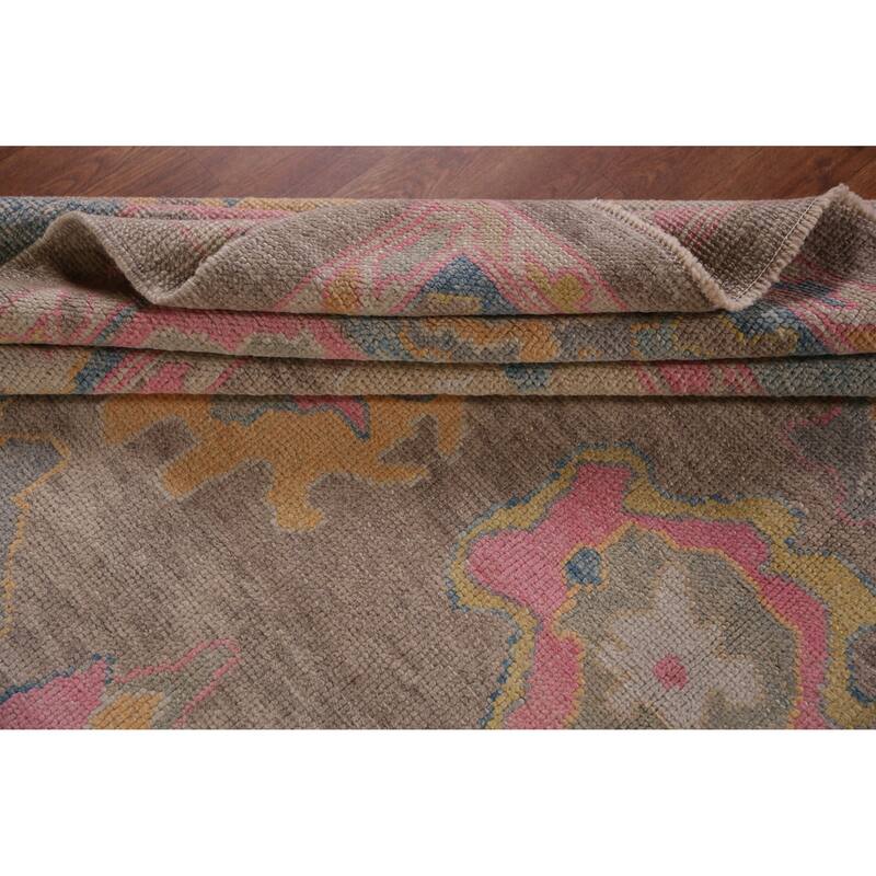 Hand Knotted Oriental 100% Wool Carpet Transitional All-Over Brown Oushak Area Rug - 11' 3'' X 8' 8''