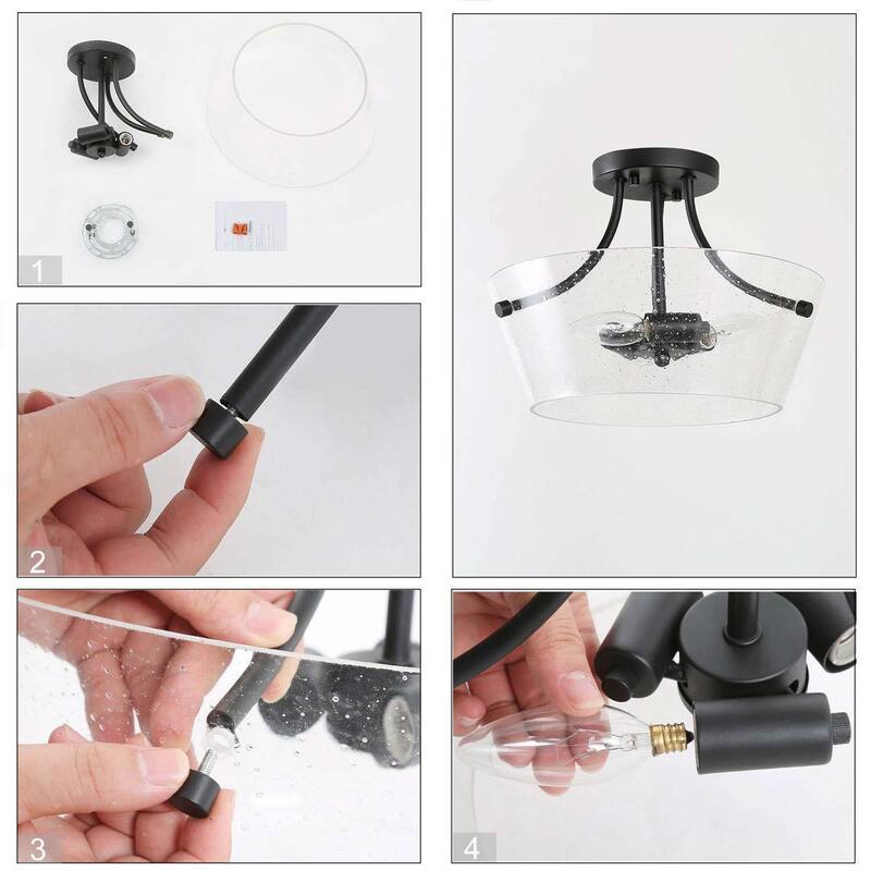 Modern 3-lights Drum-shaped Glass Flush Mount Light - Black - D13"xH10"